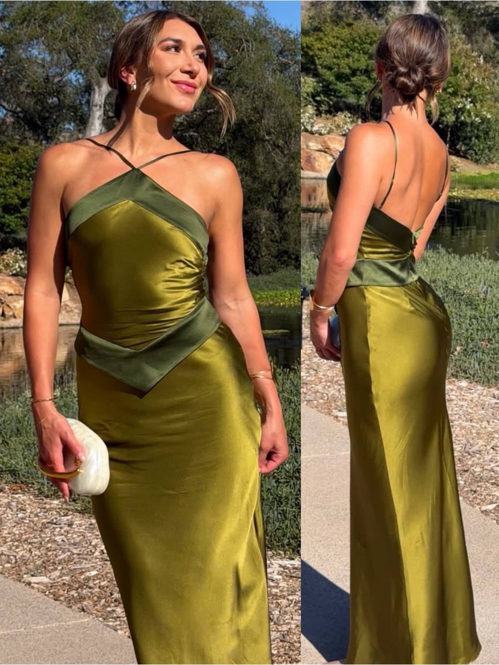 Reformation Jillian Silk Halter Neck Maxi Dress Pear Green - Picture 13 of 14